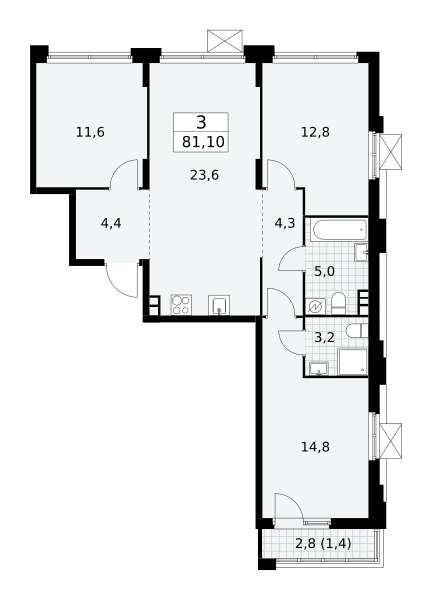 Планировка 3-комнатная квартира в Жилой район "Скандинавия"