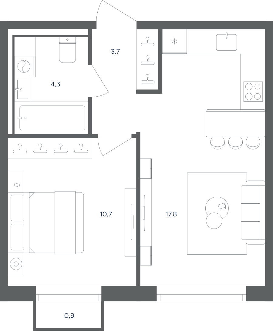 Планировка 1-комнатная квартира в ЖК "Равновесие"