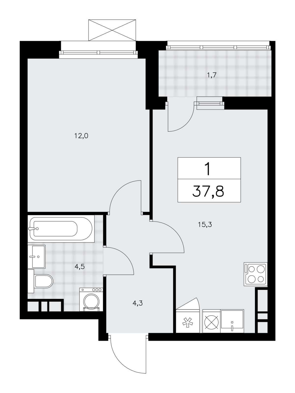 Планировка 1-комнатная квартира в ЖК "Дзен-кварталы"