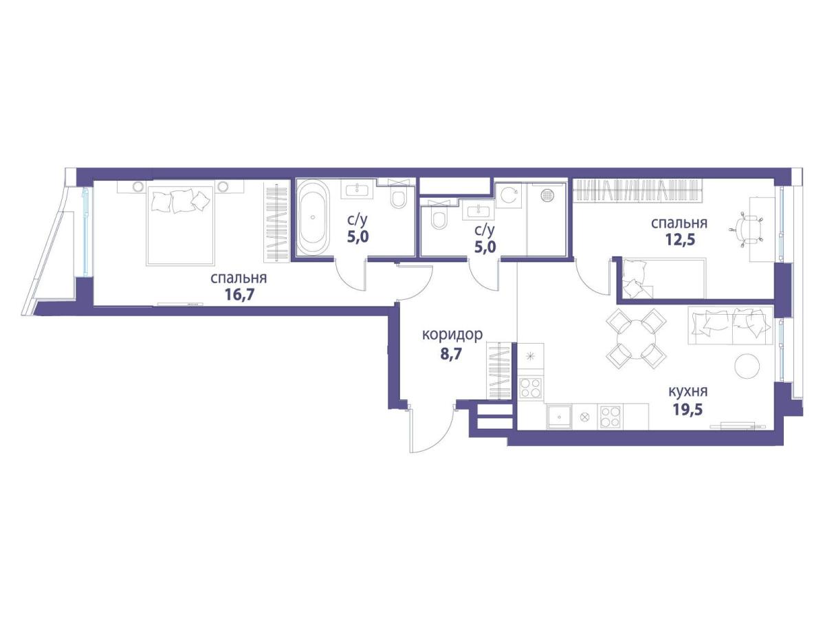 Планировка 2-комнатная квартира в ЖК "Символ"