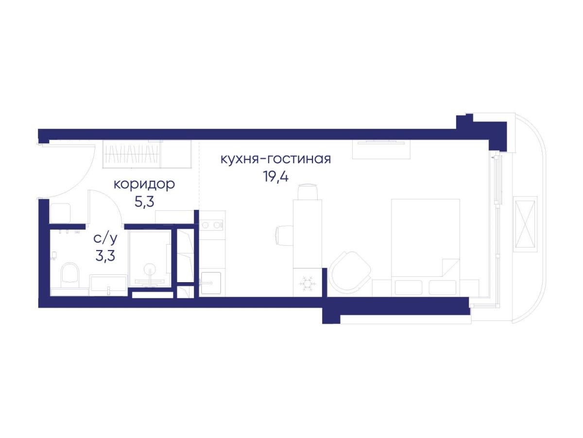 Планировка Студийная планировка в ЖК "Остров"