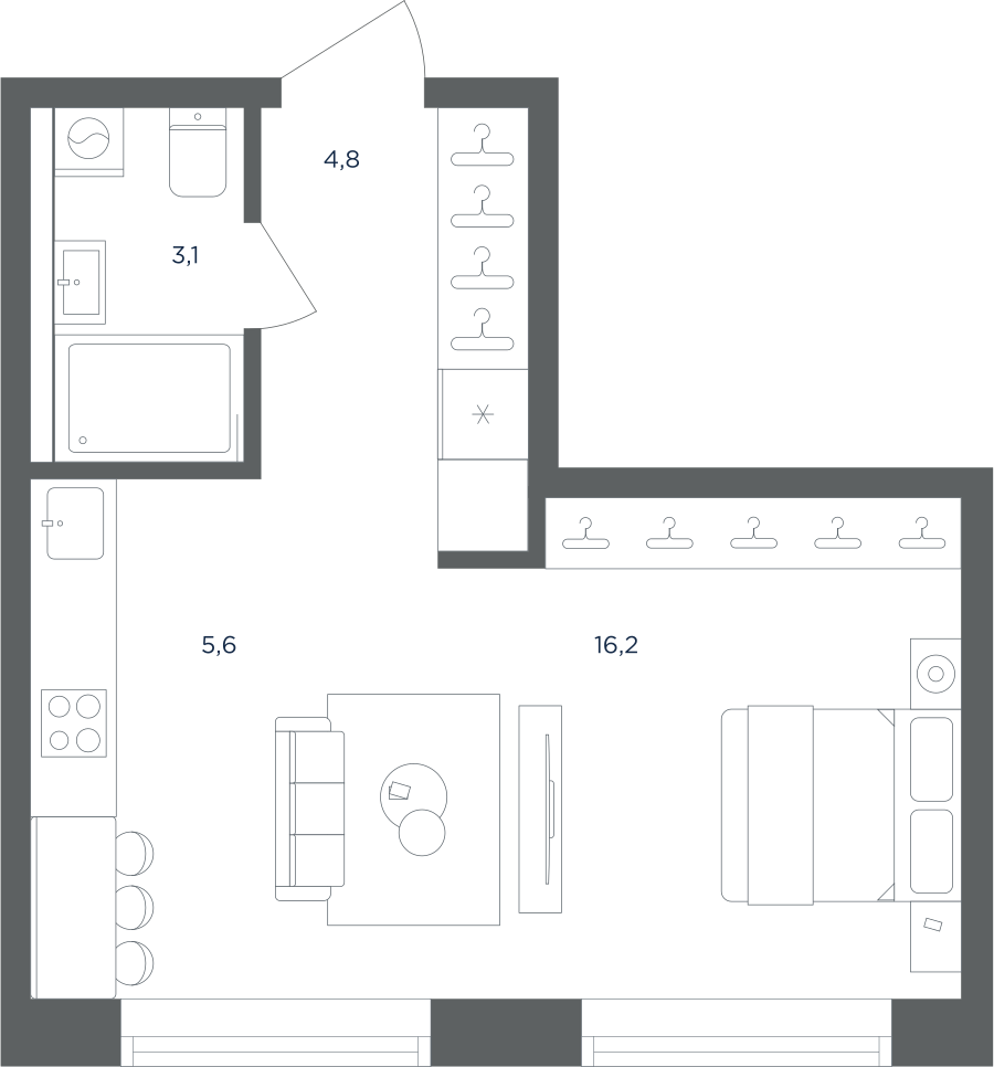 Планировка Студийная планировка в ЖК "Равновесие"