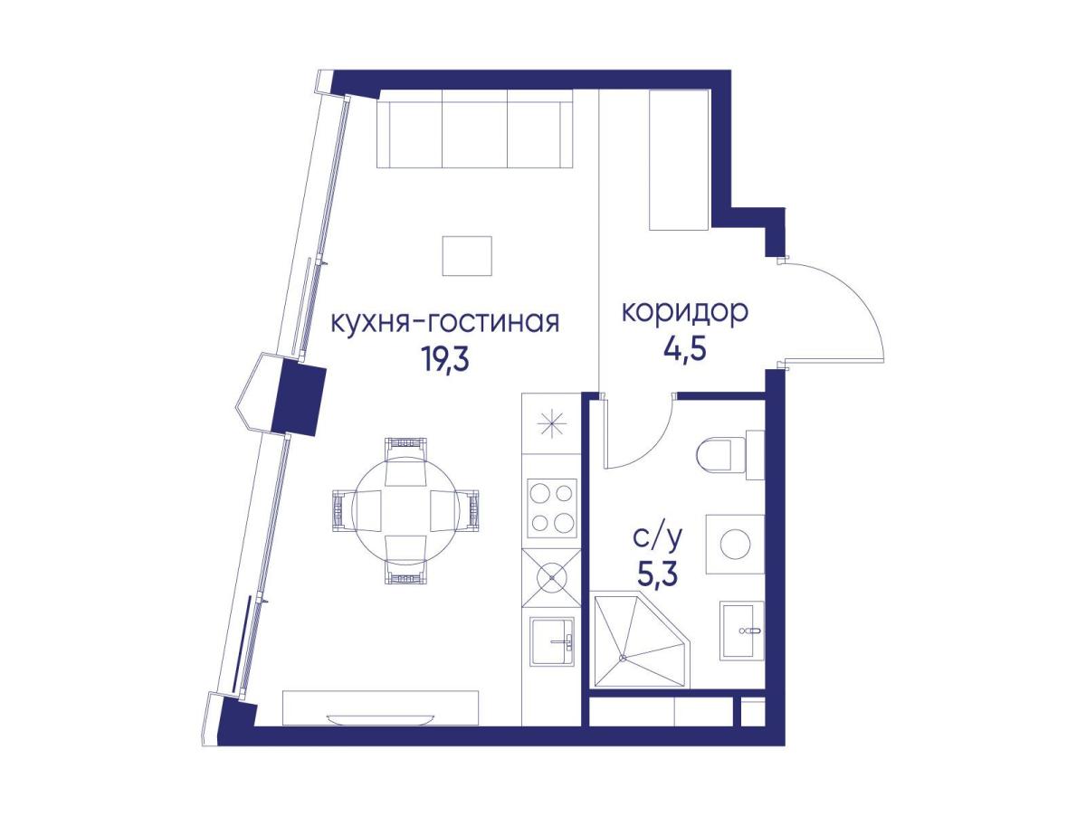 Планировка Студийная планировка в ЖК "Остров"