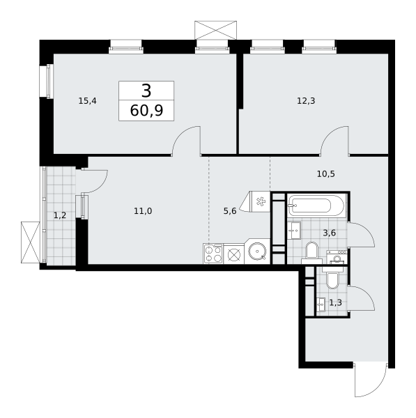 Планировка 3-комнатная квартира в Жилой район "Скандинавия"