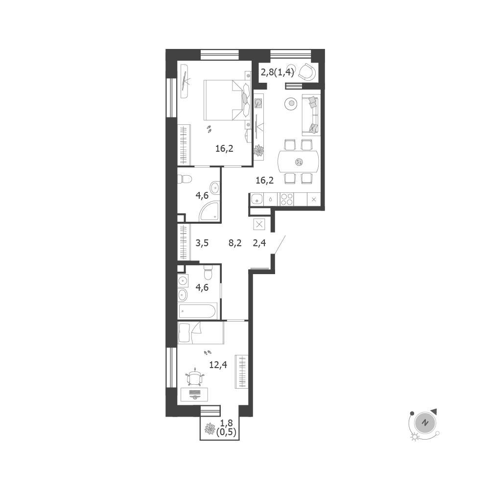 Планировка 2-комнатная квартира в ЖК Shagal (Шагал)