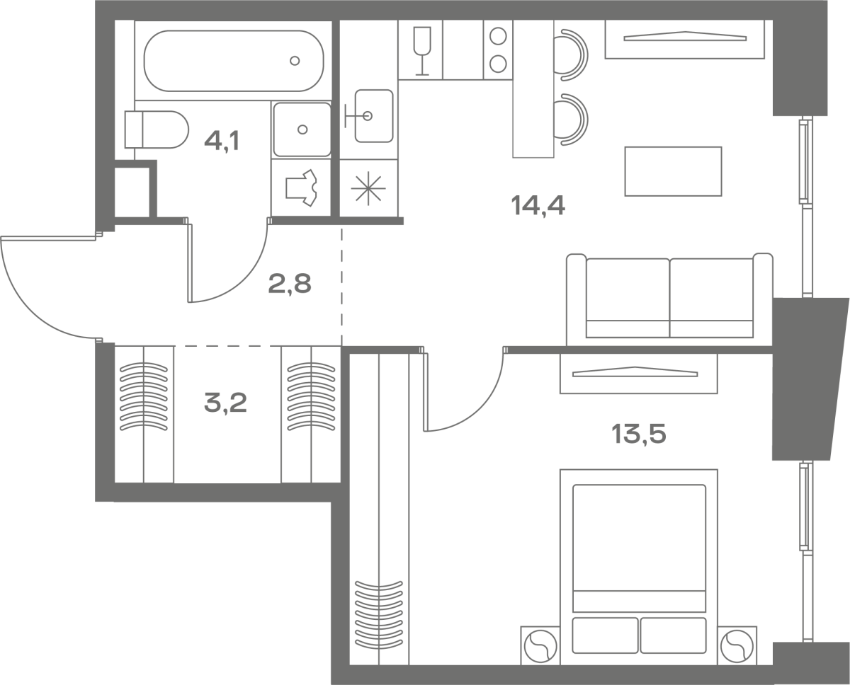 Планировка 1-комнатная квартира в ЖК Soul (Соул)