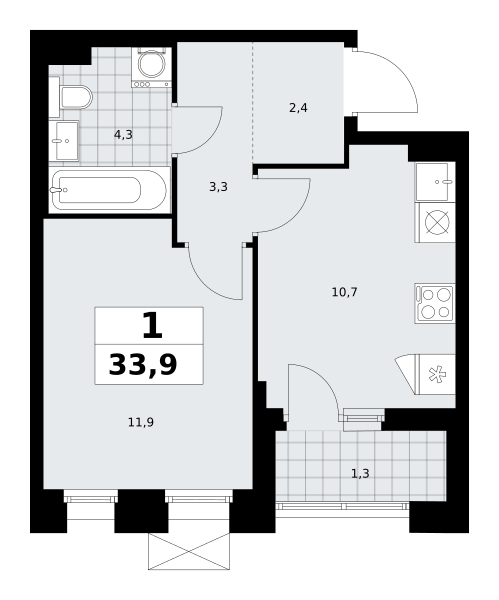 Планировка 1-комнатная квартира в ЖК "Прокшино"