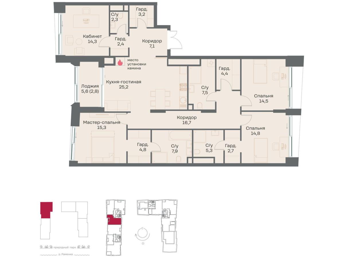 Планировка 1-комнатная квартира в ЖК "Остров"