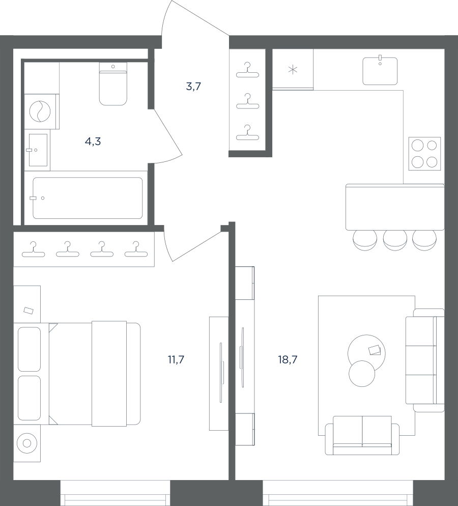 Планировка 1-комнатная квартира в ЖК "Равновесие"