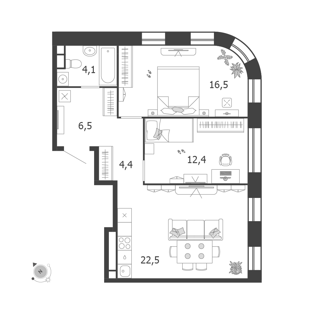 Планировка 2-комнатная квартира в ЖК Shagal (Шагал)