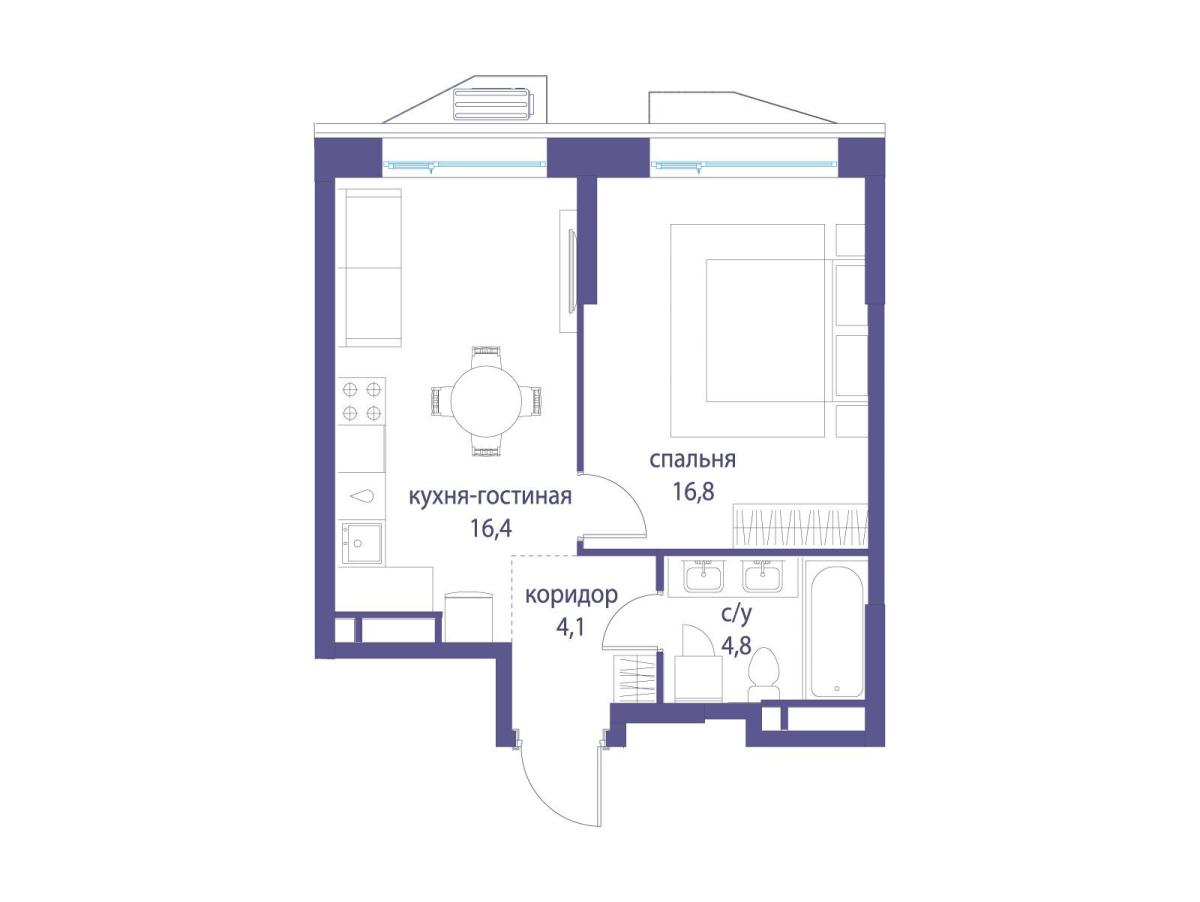 Планировка 1-комнатная квартира в ЖК "Символ"