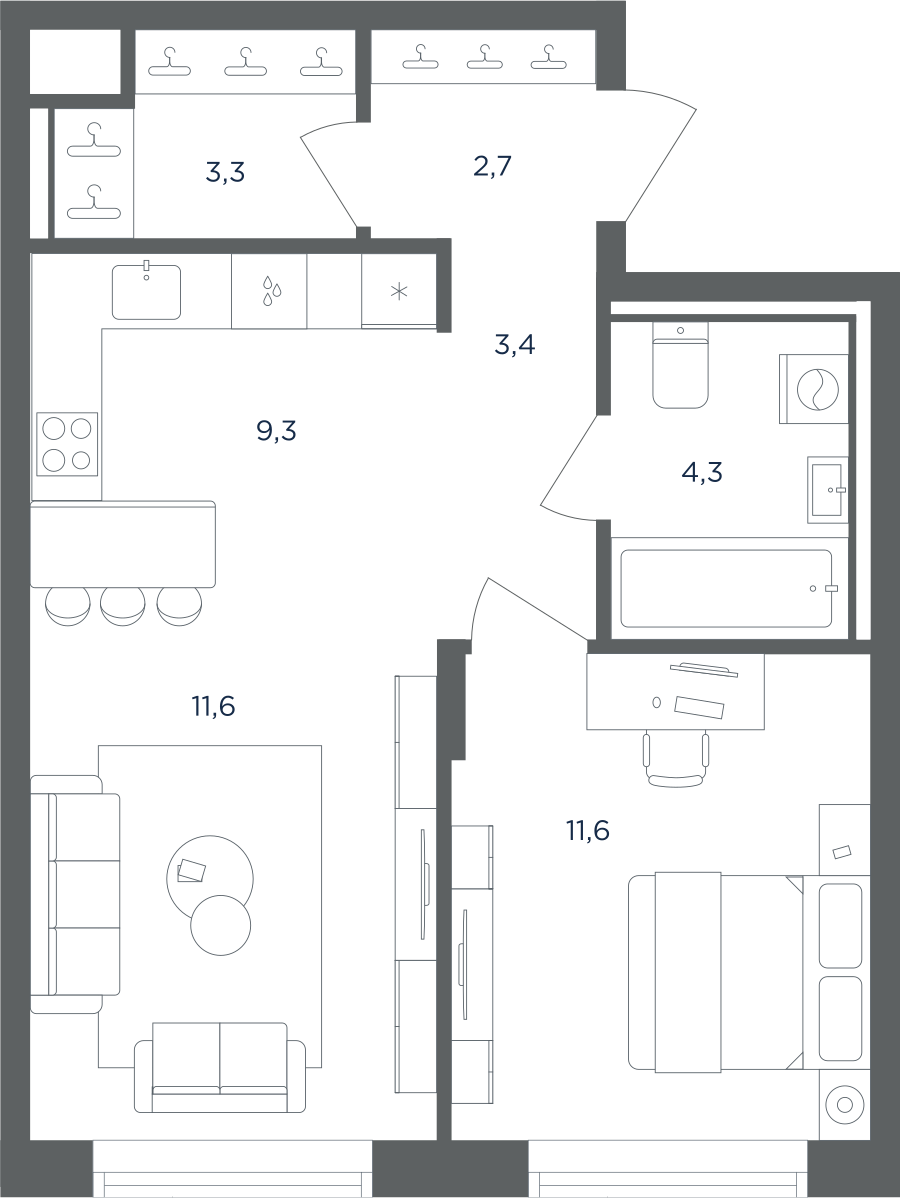 Планировка 2-комнатная квартира в ЖК "Равновесие"