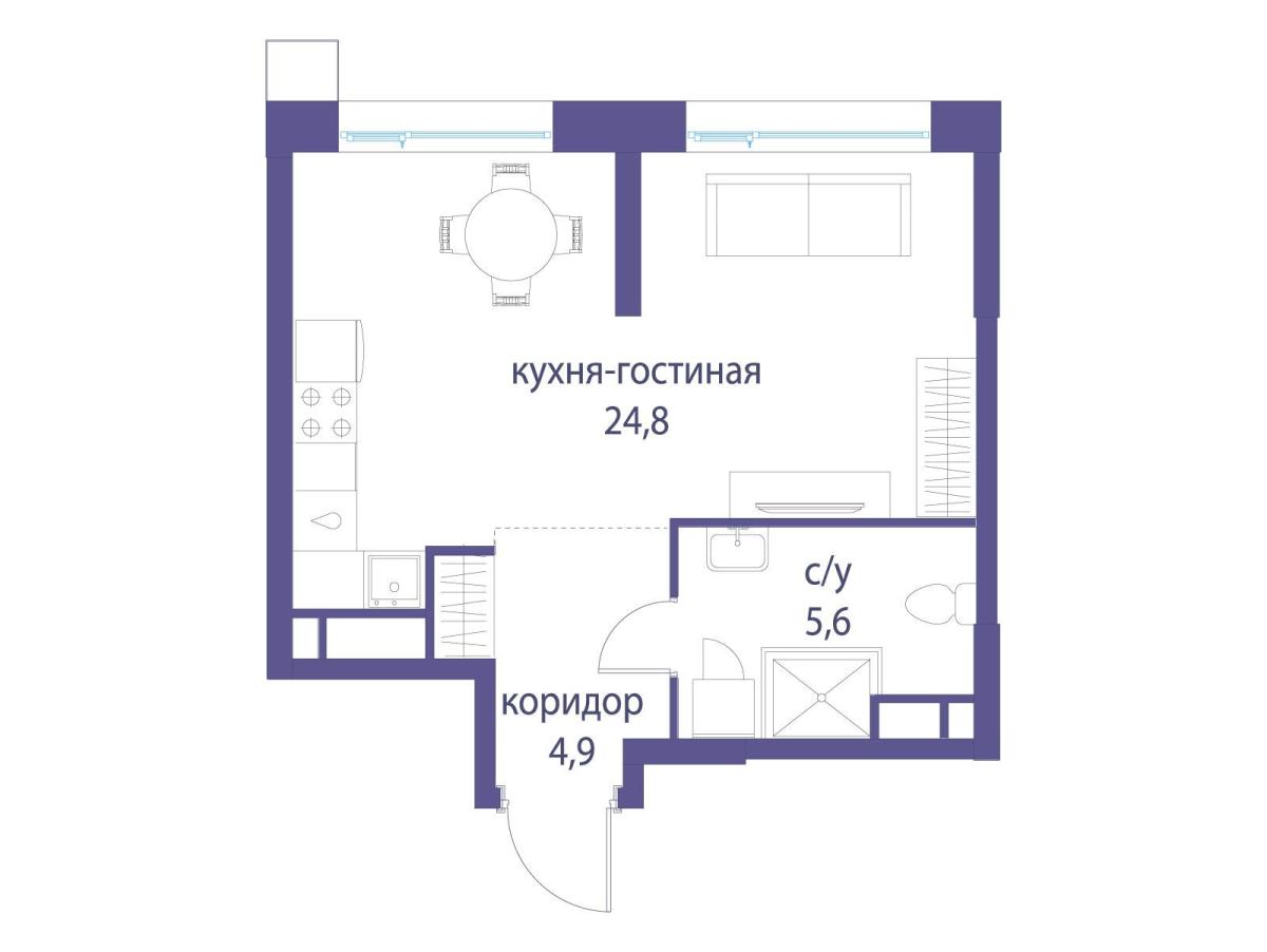 Планировка Студийная планировка в ЖК "Символ"