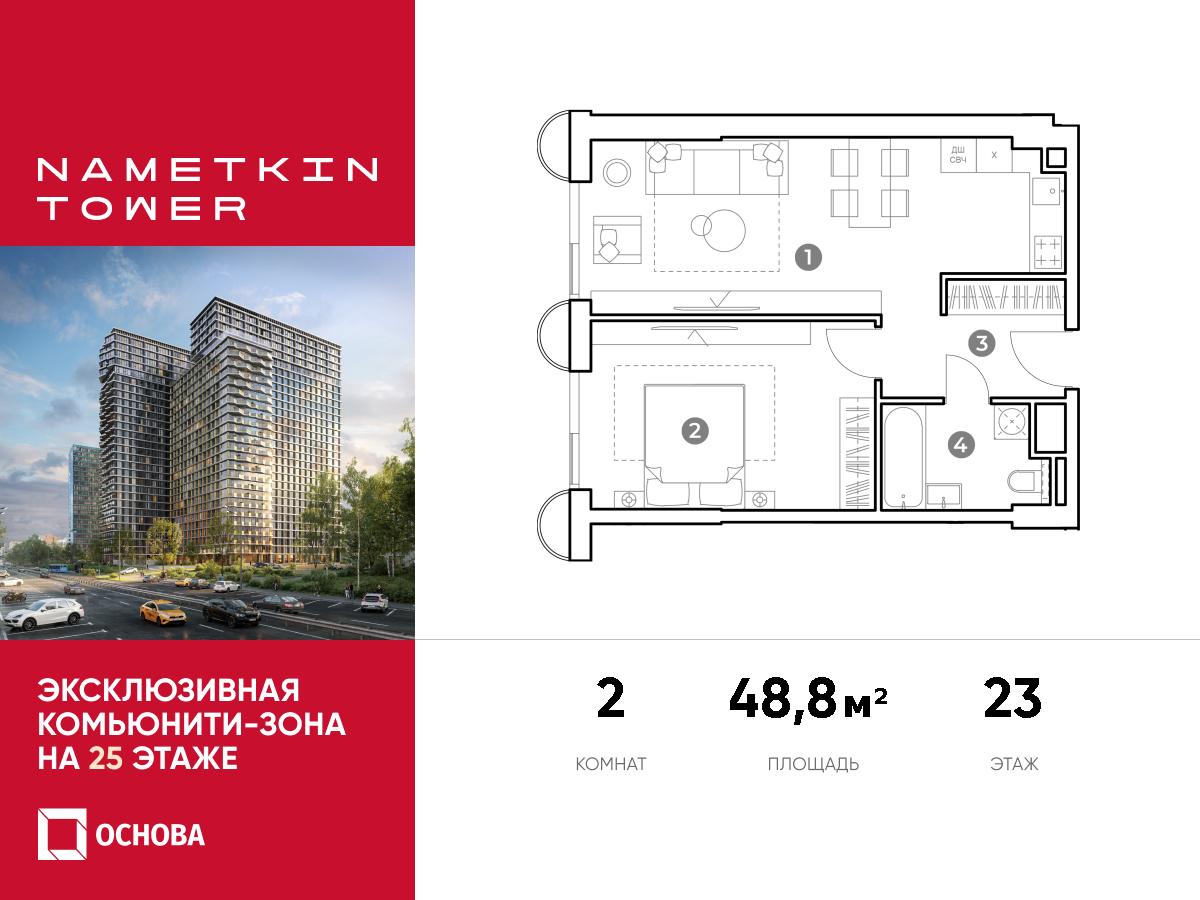 Планировка 2-комнатная квартира в ЖК Nametkin Tower (Наметкин Тауэр)