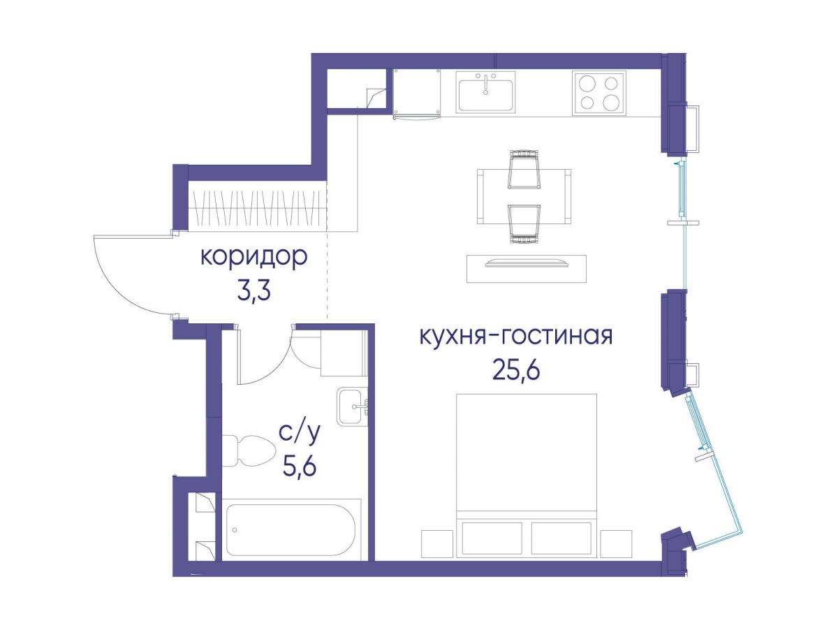 Планировка Студийная планировка в ЖК "Событие"