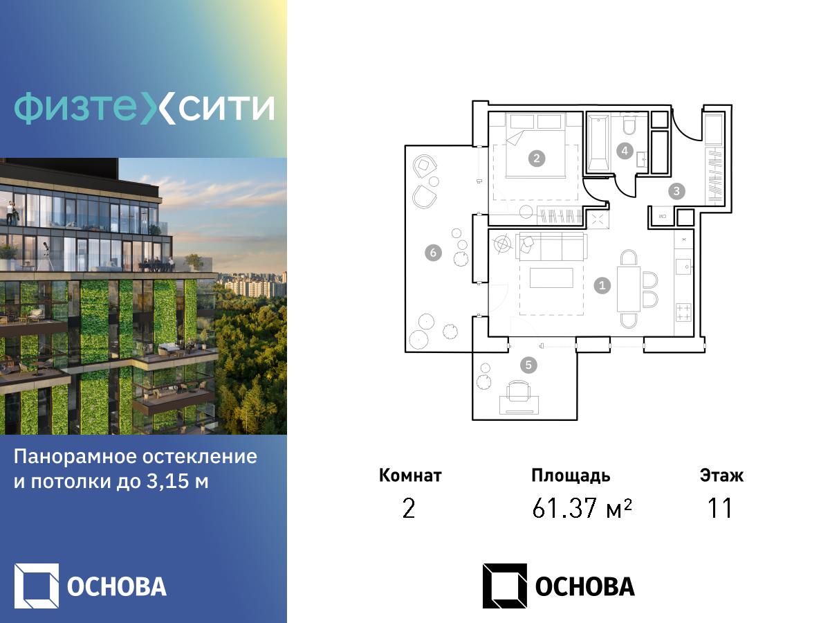 Планировка 2-комнатная квартира в ФизтехСити