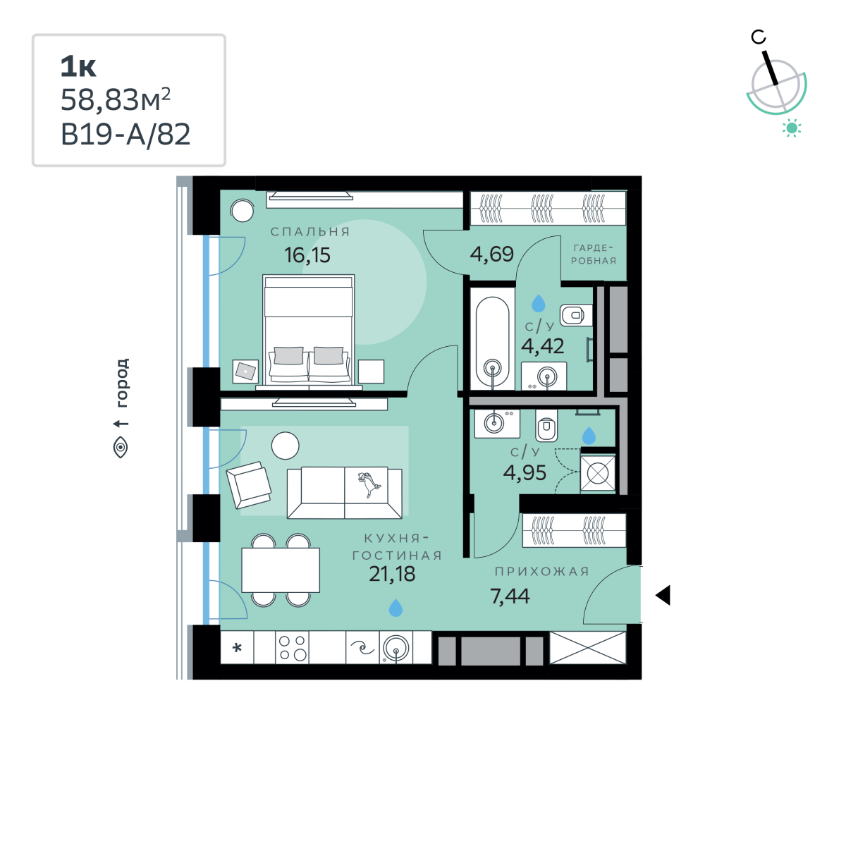 Планировка 1-комнатная квартира в СберСити в Рублёво-Архангельском