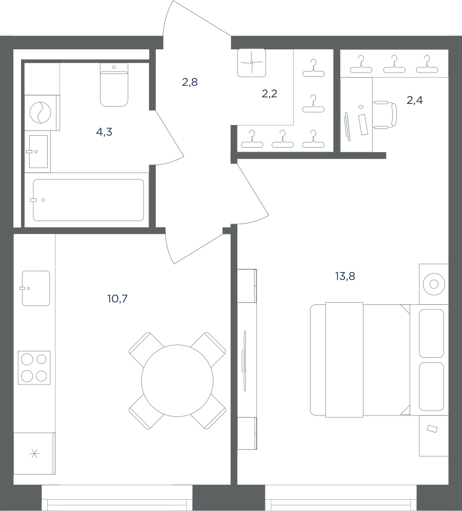 Планировка 1-комнатная квартира в ЖК "Равновесие"