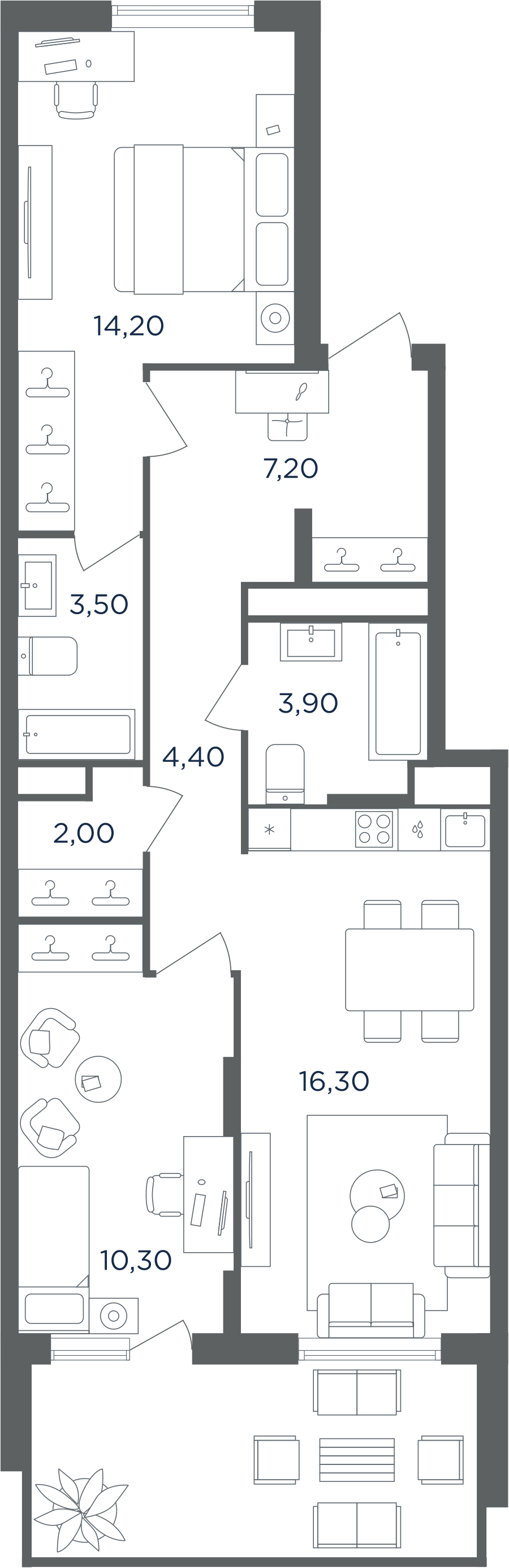 Планировка 3-комнатная квартира в ЖК "Равновесие"
