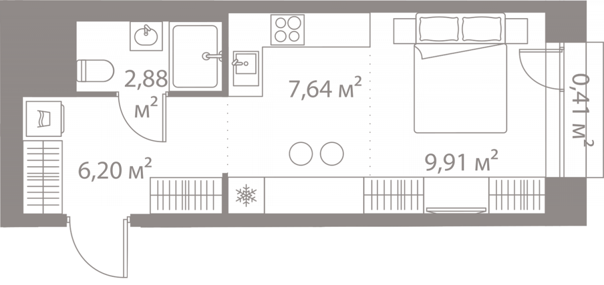 Планировка Студийная планировка в Жилой квартал "Лайф Варшавская" (LIFE Варшавская)