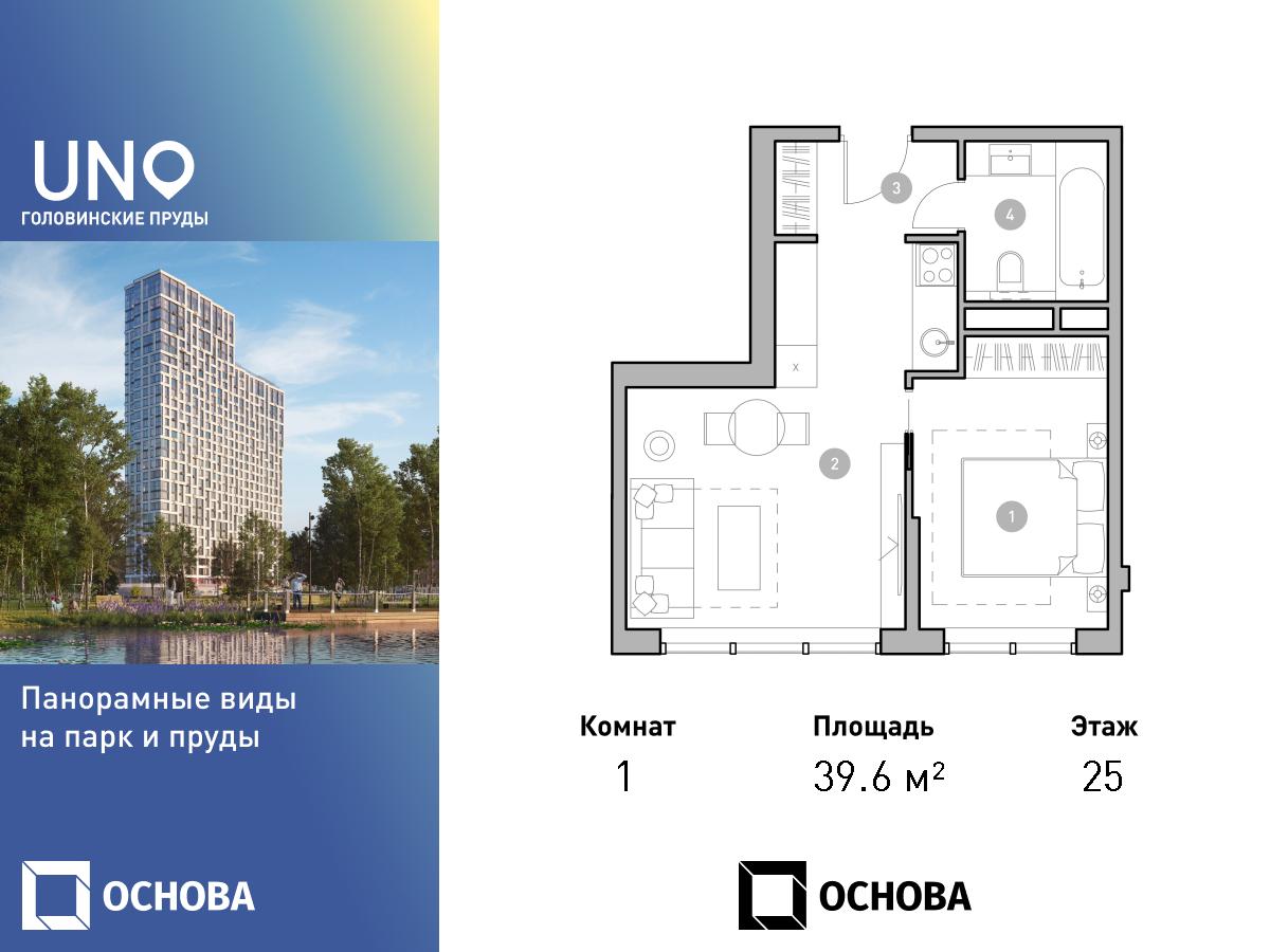 Планировка 1-комнатная квартира в ЖК UNO. Головинские пруды