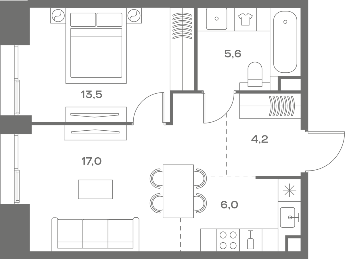 Планировка 1-комнатная квартира в ЖК Soul (Соул)