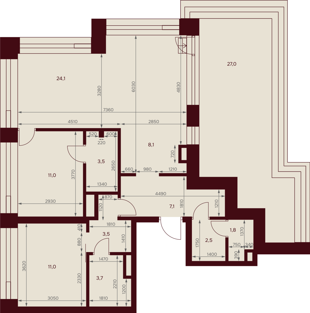 Планировка 2-комнатная квартира в ЖК "Дом 7 Даниловский"