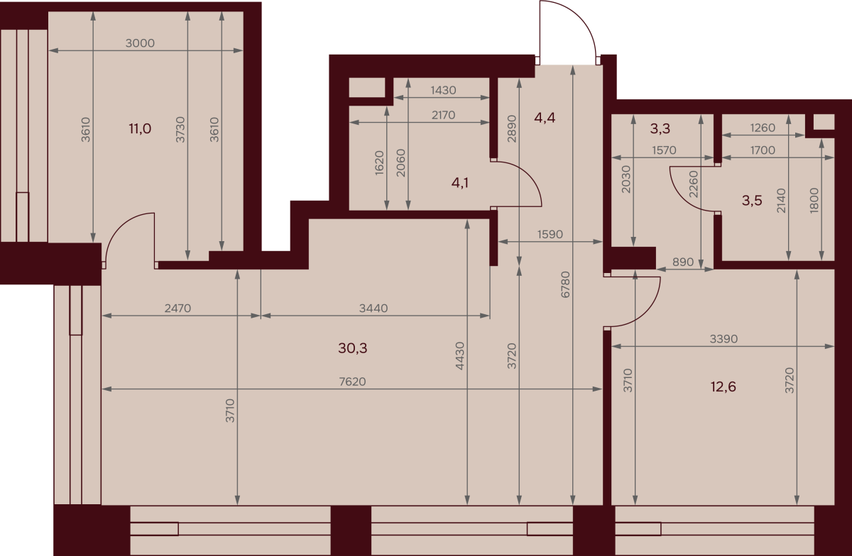 Планировка 2-комнатная квартира в ЖК "Дом 7 Даниловский"