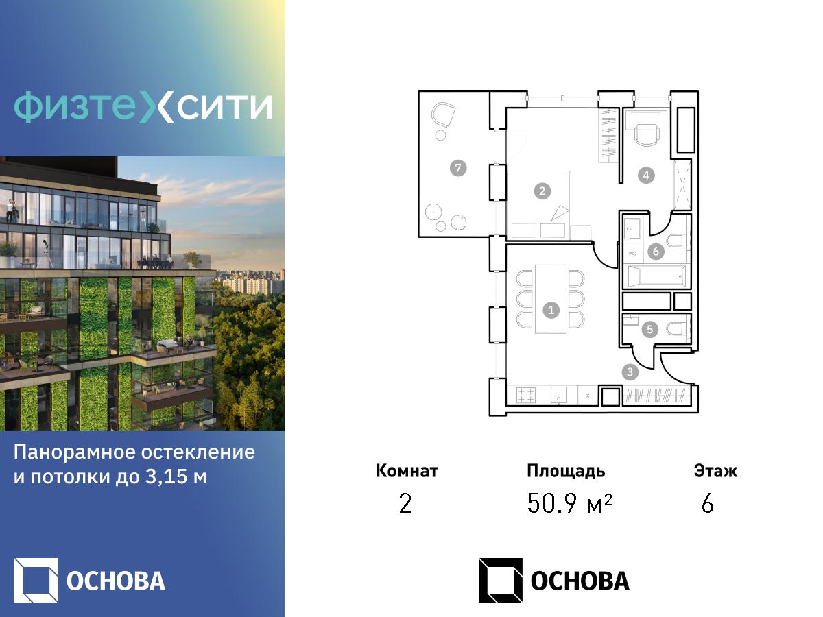 Планировка 2-комнатная квартира в ФизтехСити