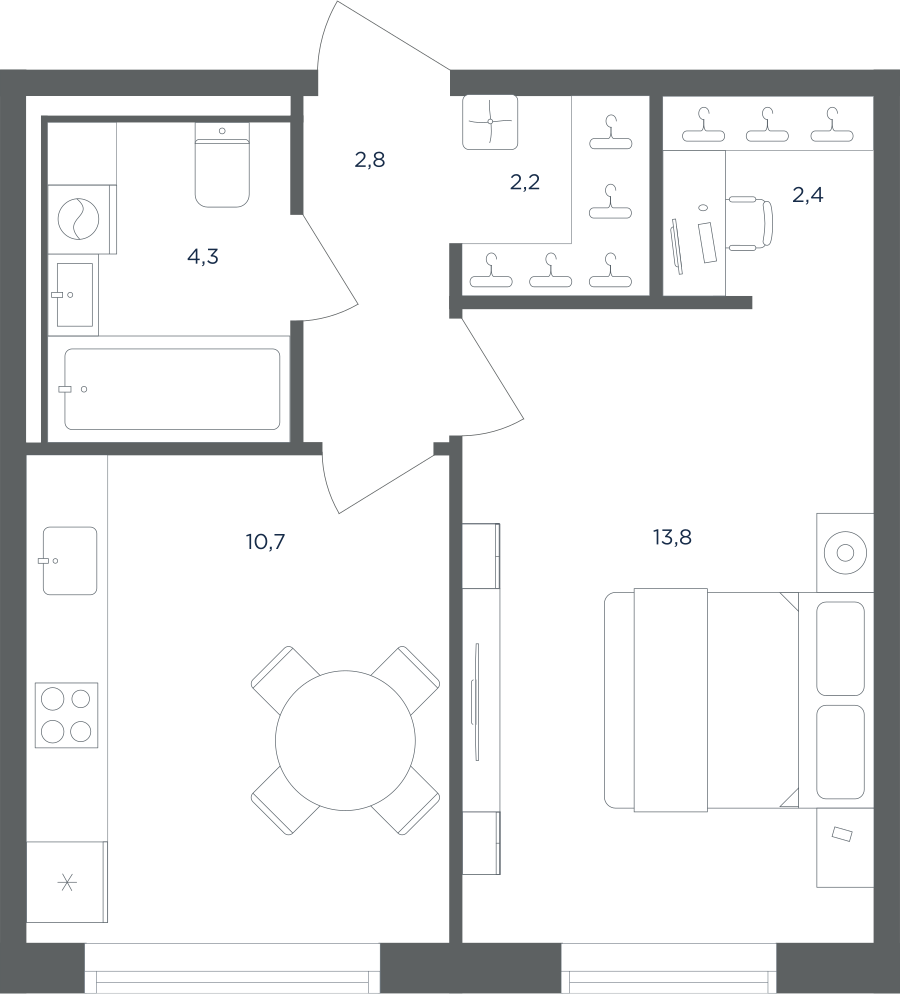 Планировка 1-комнатная квартира в ЖК "Равновесие"