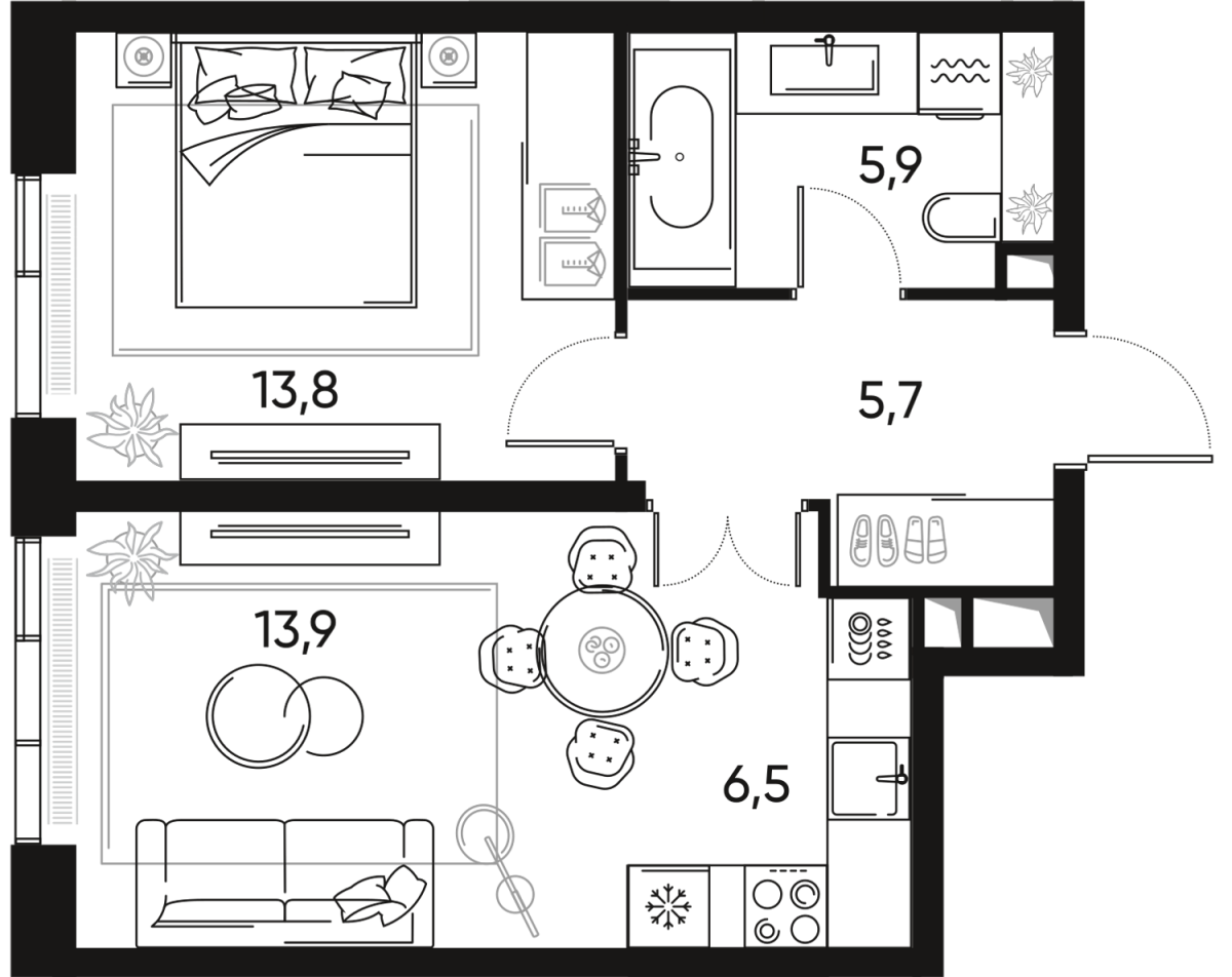 Планировка 2-комнатная квартира в ЖК Pride (Прайд)
