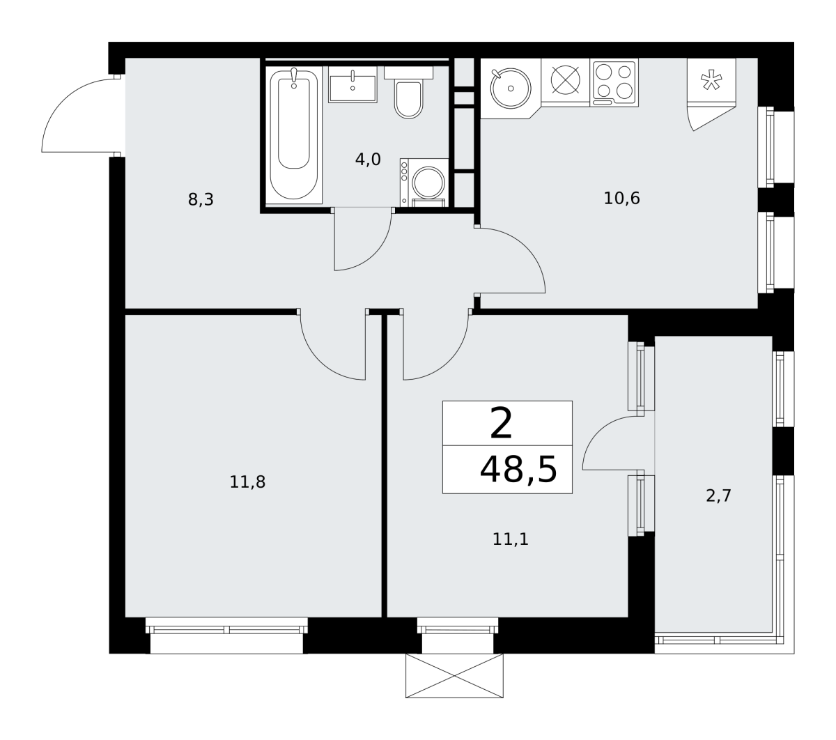 Планировка 2-комнатная квартира в Жилой район "Скандинавия"