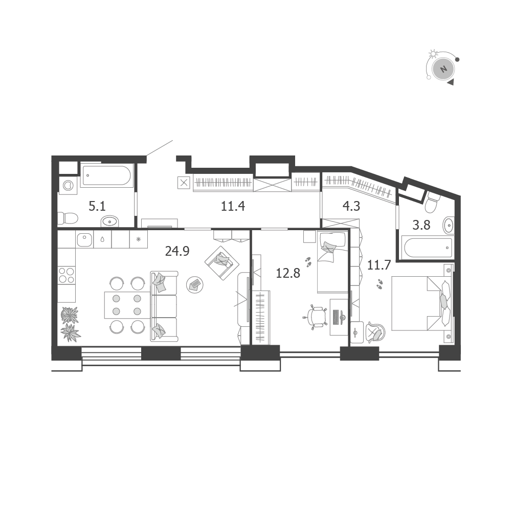 Планировка 2-комнатная квартира в ЖК Voxhall (Воксхолл)