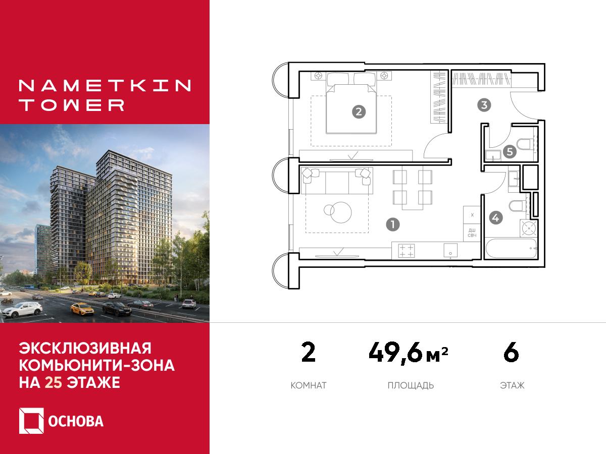 Планировка 2-комнатная квартира в ЖК Nametkin Tower (Наметкин Тауэр)