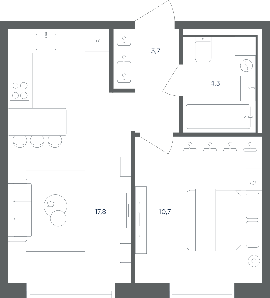 Планировка 1-комнатная квартира в ЖК "Равновесие"