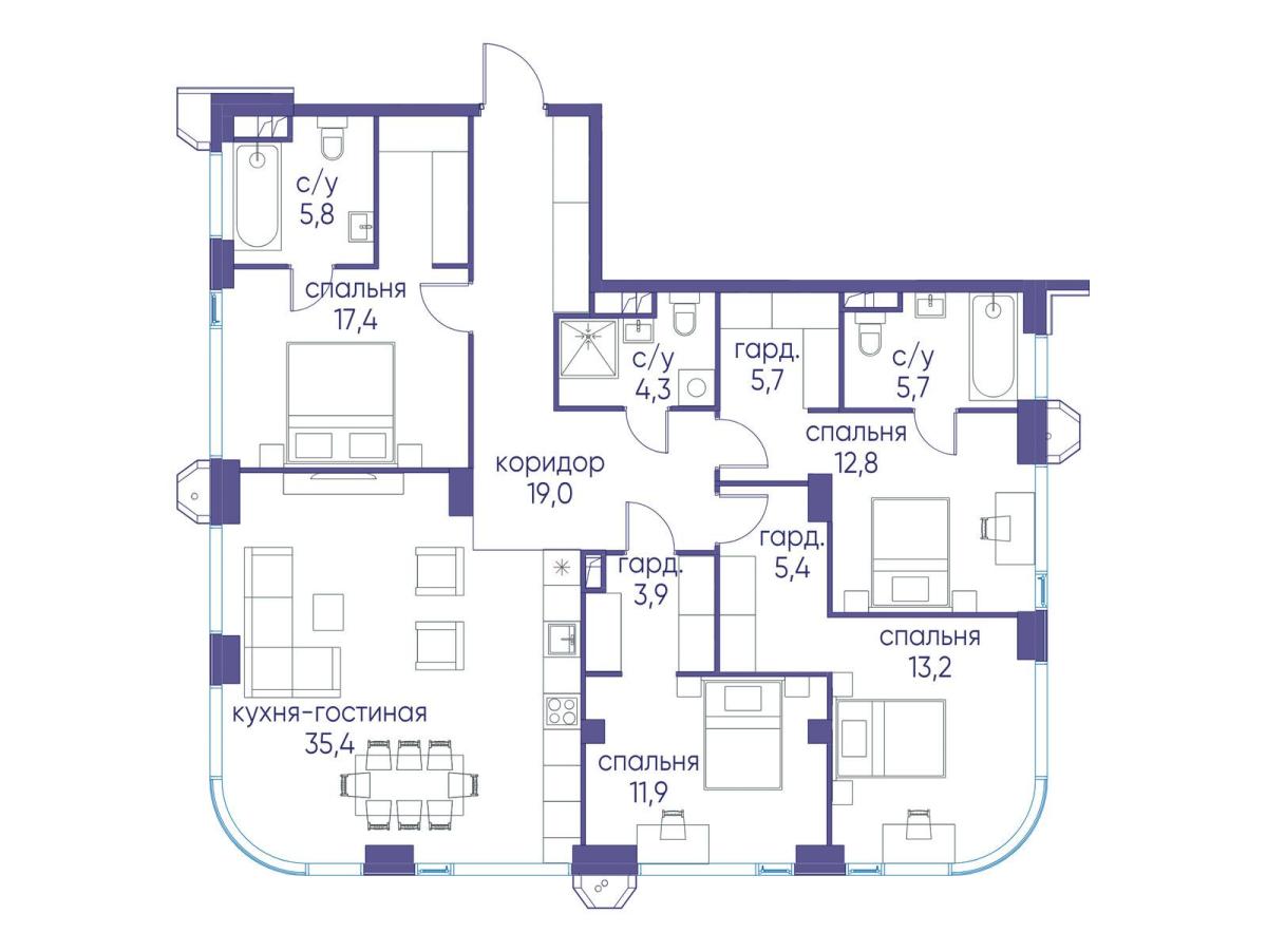 Планировка 1-комнатная квартира в ЖК "Остров"