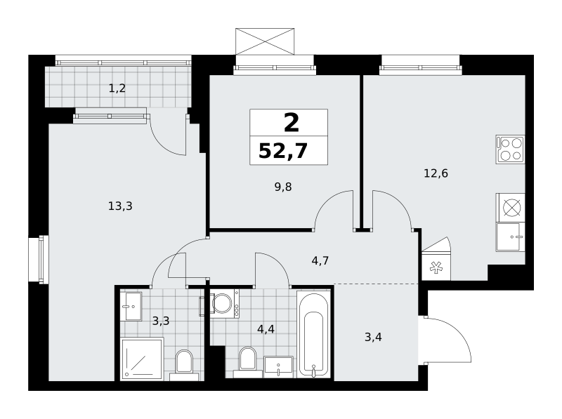 Планировка 2-комнатная квартира в ЖК "Прокшино"