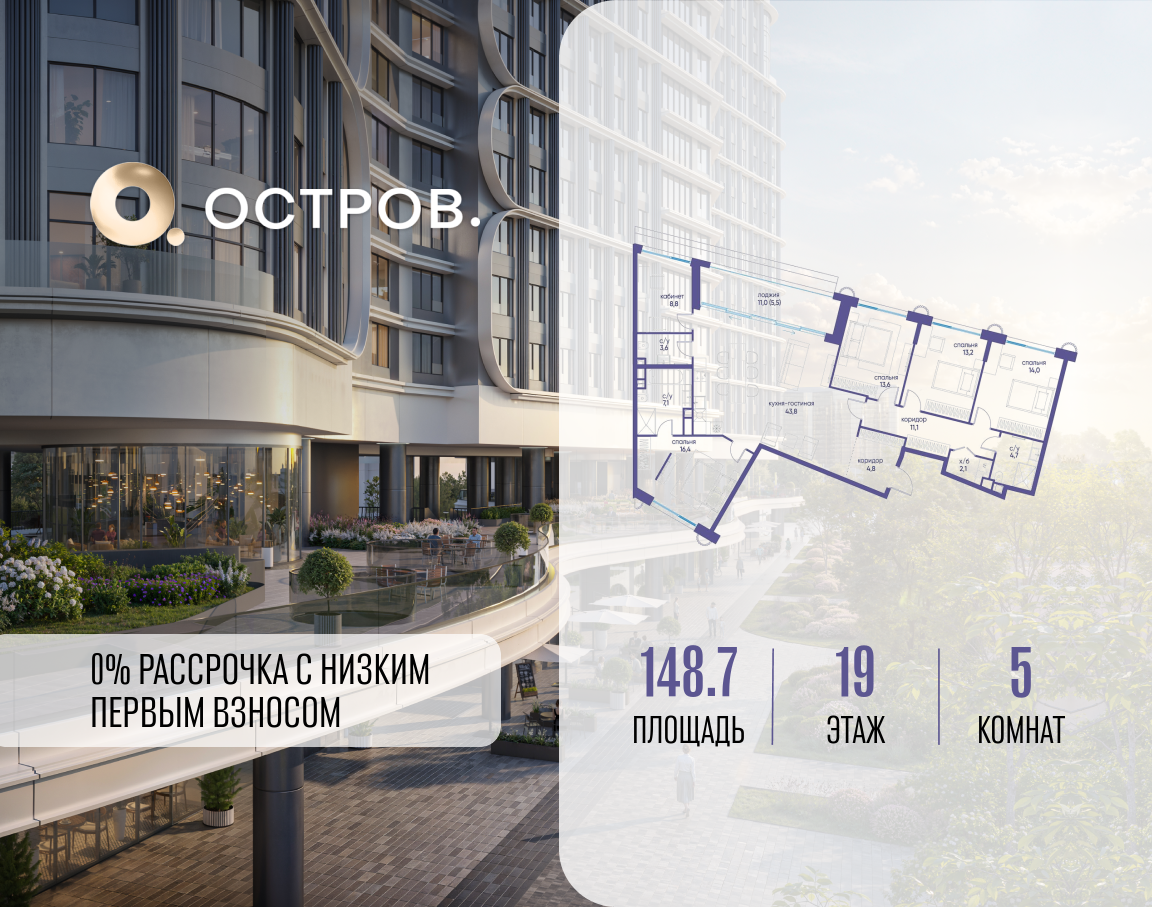 Планировка 5-комнатная квартира в ЖК "Остров"