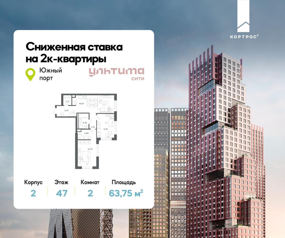 Планировка 2-комнатная квартира в ЖК "УЛЬТИМА Сити"