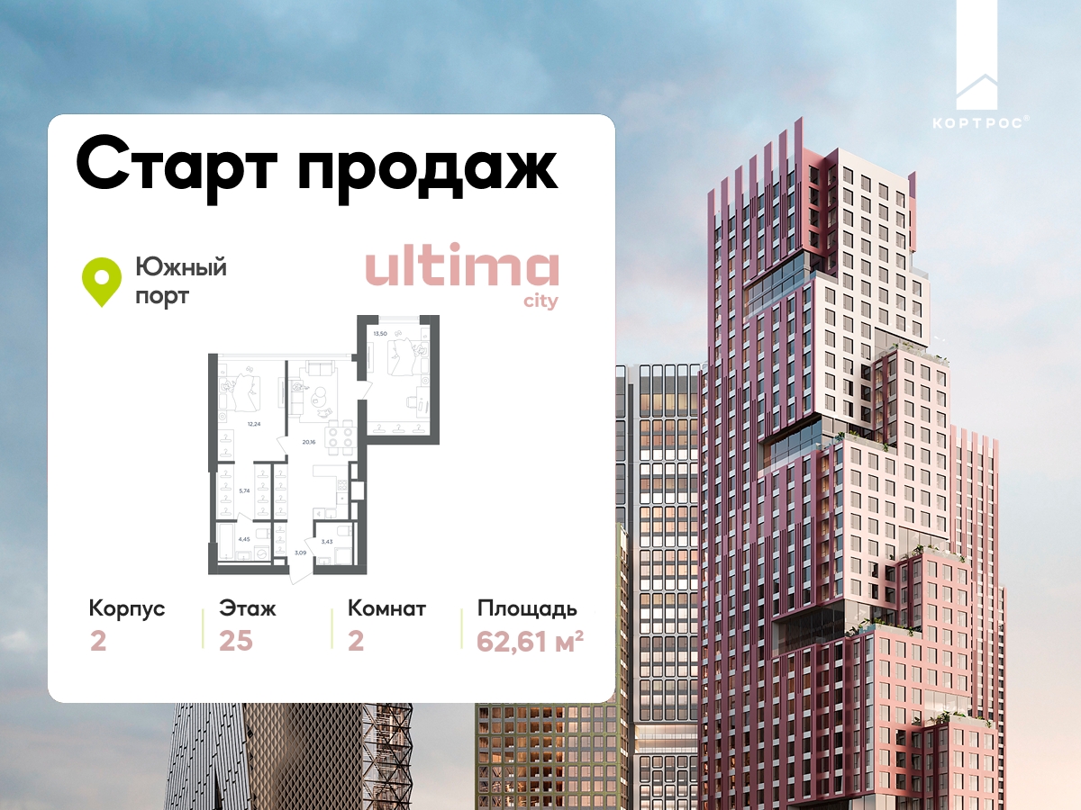 Планировка 2-комнатная квартира в ЖК  ULTIMAcity (Ультима Сити)