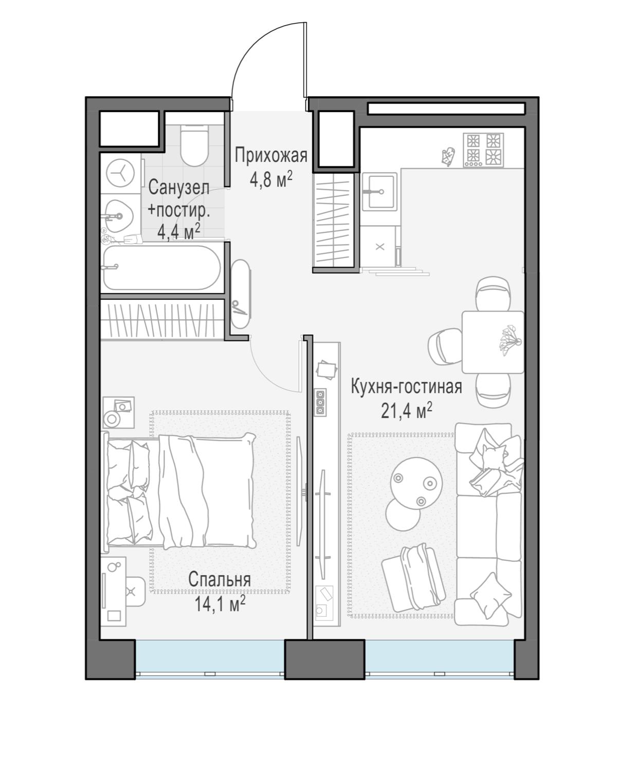 Планировка 2-комнатная квартира в ЖК West Garden (Вест Гарден)