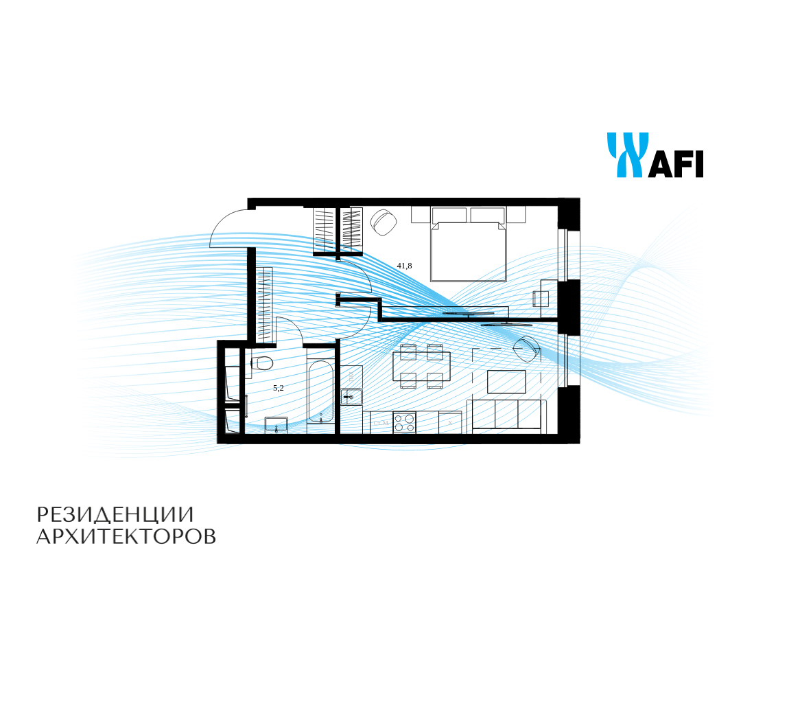 Планировка 1-комнатная квартира в ЖК "Резиденции Архитекторов"