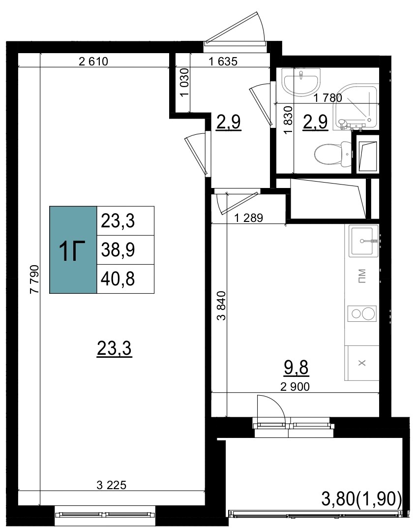Планировка 1-комнатная квартира в ЖК "Одинцово Сити"