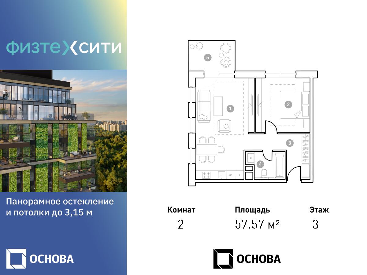 Планировка 2-комнатная квартира в ФизтехСити