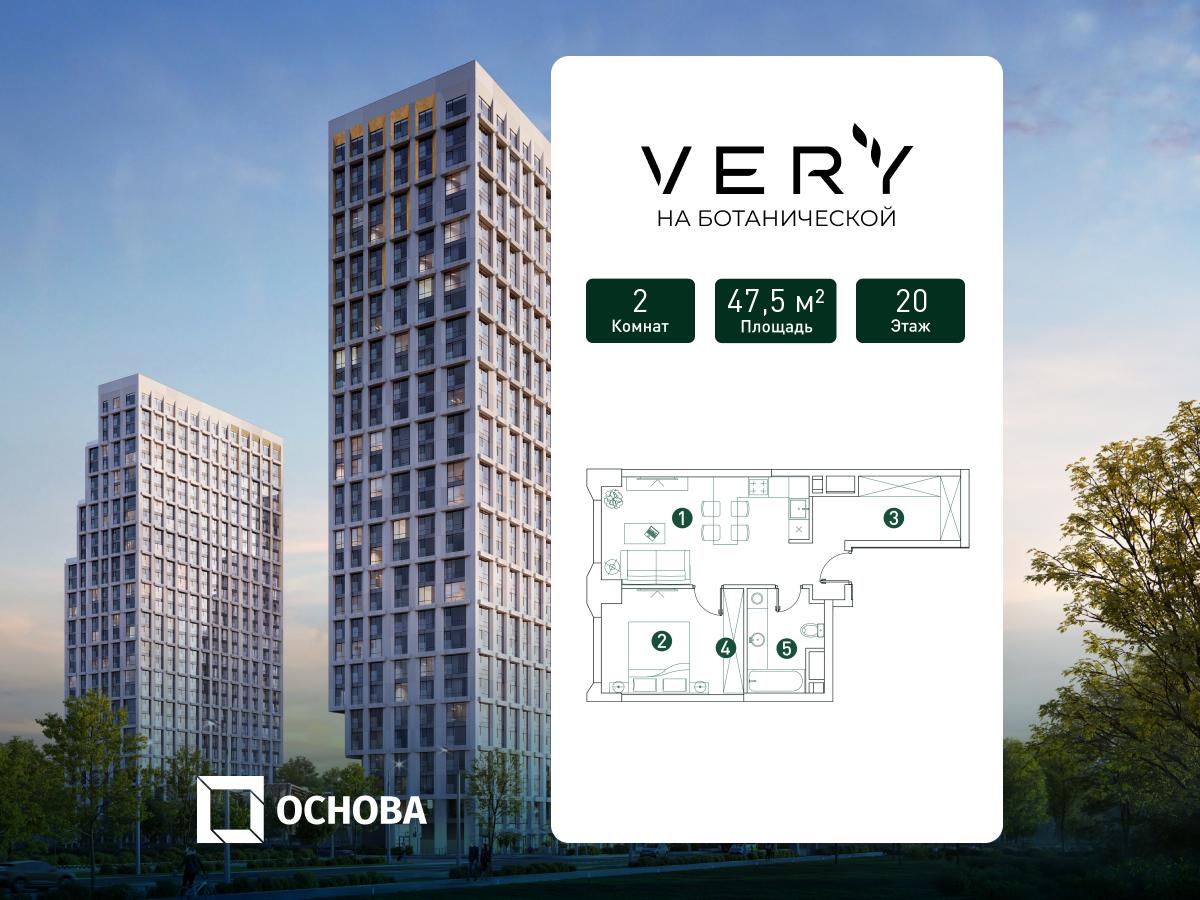 Планировка 2-комнатная квартира в ЖК "VERY на Ботанической"