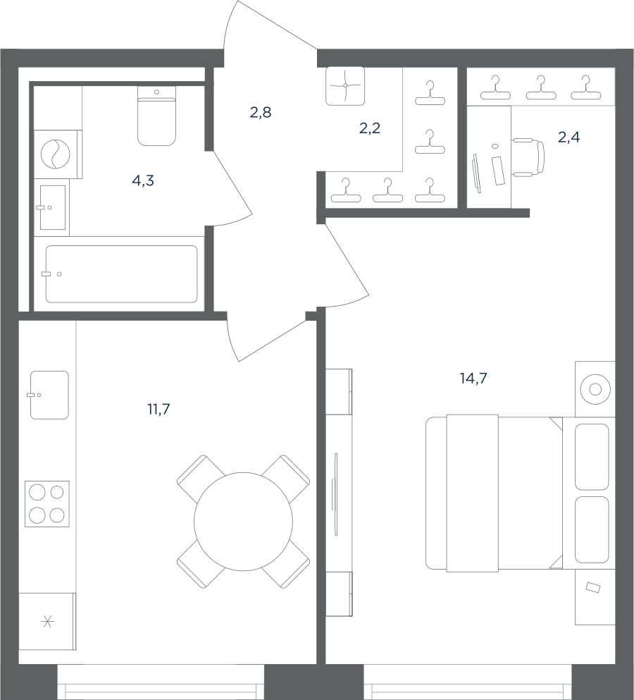 Планировка 1-комнатная квартира в ЖК "Равновесие"