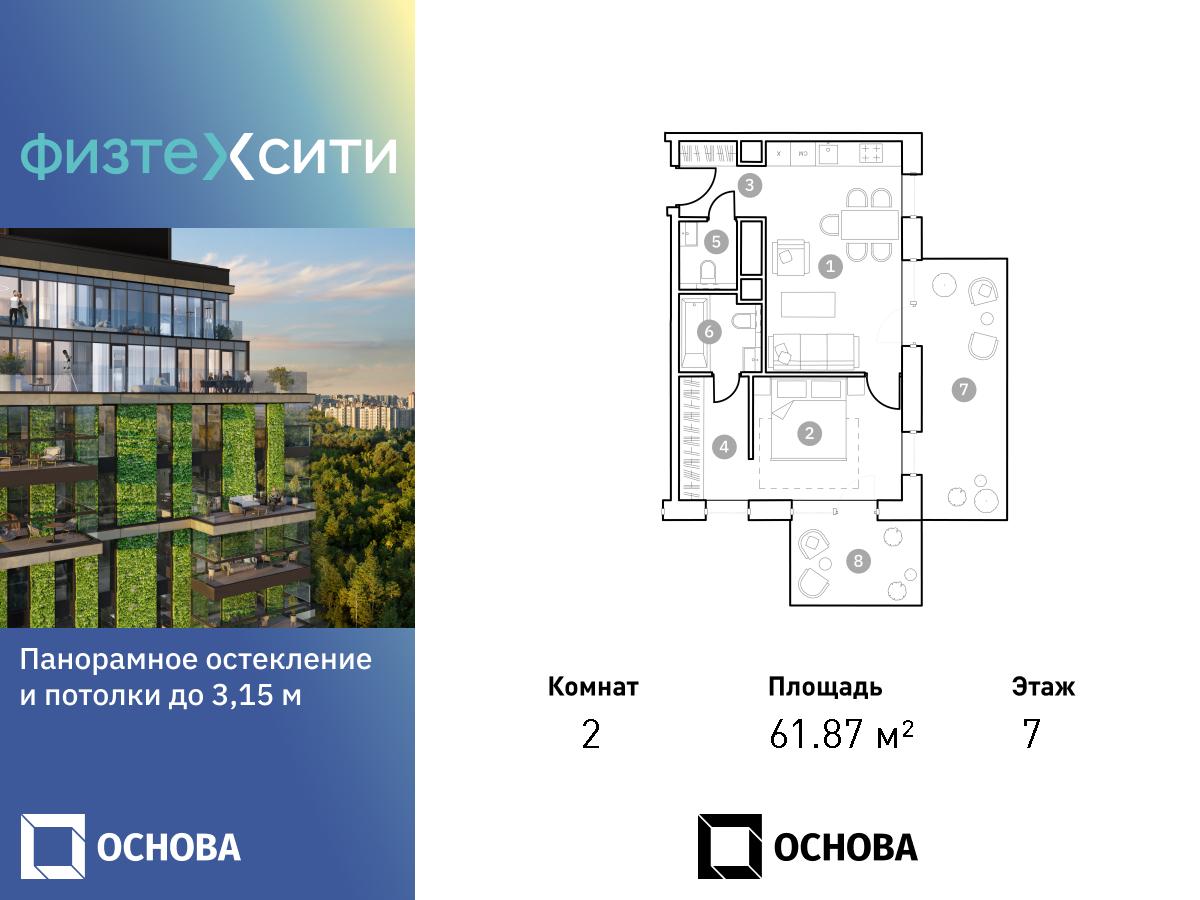 Планировка 2-комнатная квартира в ФизтехСити