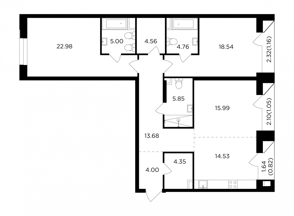 Планировка 3-комнатная квартира в ЖК FORIVER (Форивер)