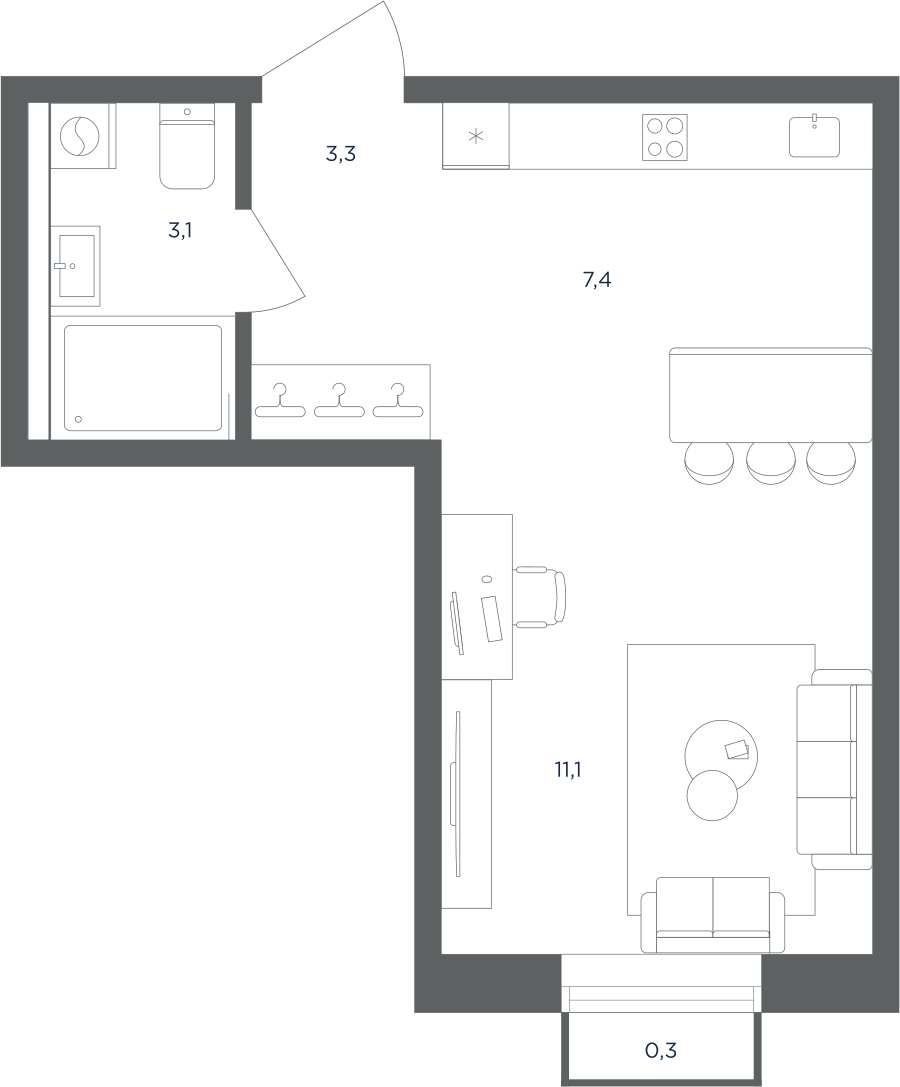 Планировка Студийная планировка в ЖК "Равновесие"