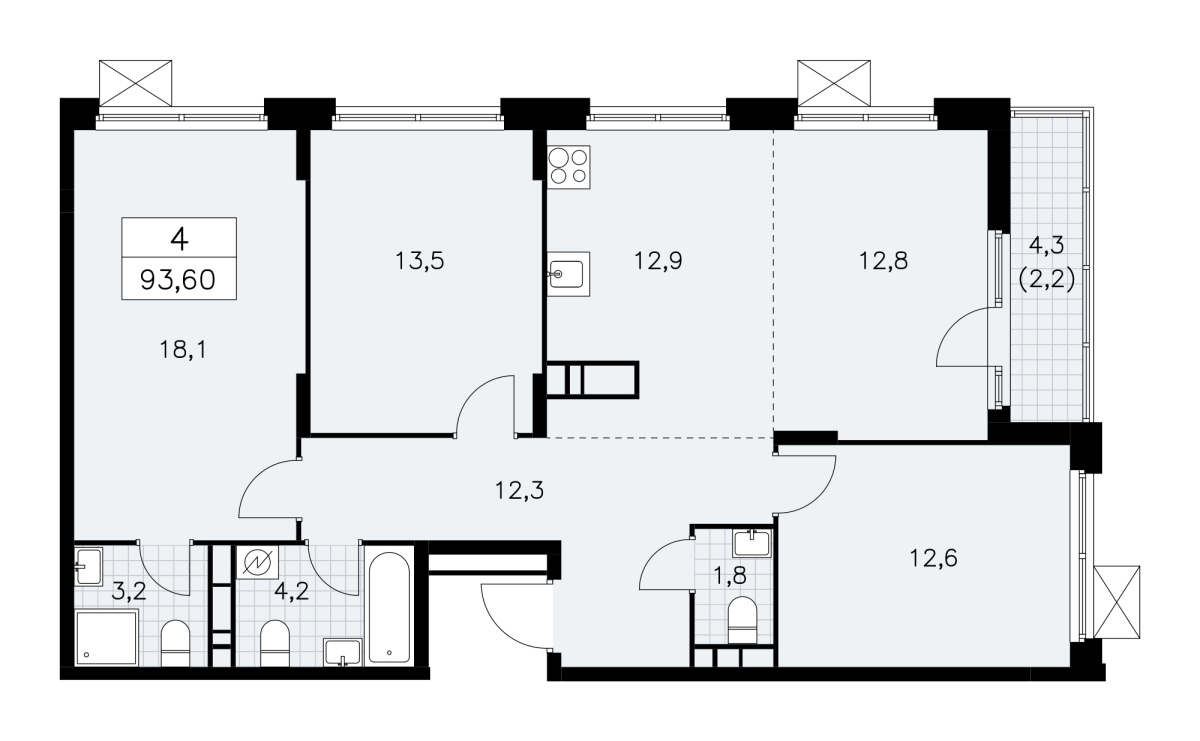 Планировка 4-комнатная квартира в Жилой район "Скандинавия"